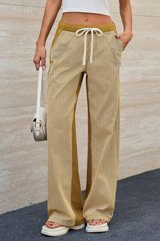 Stripe Drawstring Straight-Leg Jeans