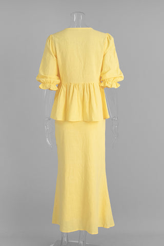 Tie-Front Puff Sleeve Skirt Set