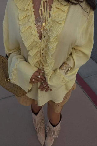 Ruffle-Detail Blouse with Ties
