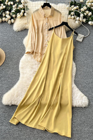 Elegant Cami Dress and Button-Up Set