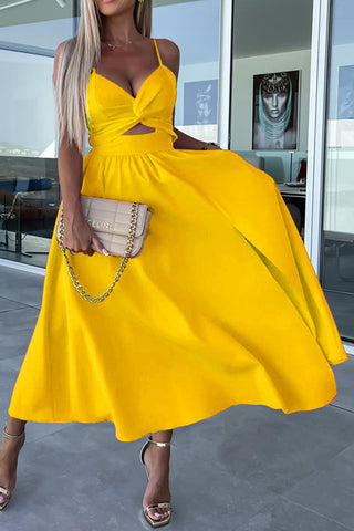 Spaghetti Strap Cut-Out Midi Dress