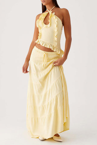 Tiered Drawstring Maxi Skirt