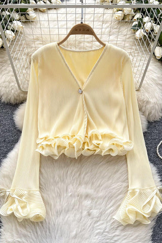 Ruffle-Trim Button-Front Blouse