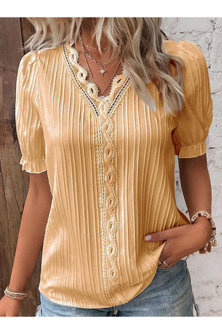 Lace-Trim Puff Sleeve T-Shirt