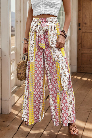 Wide-Leg Casual Pants with Tie Detail