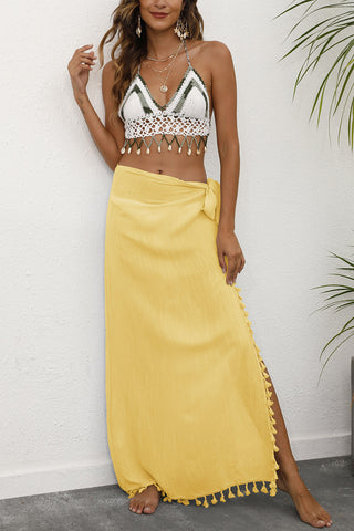 Side-Tie Maxi Skirt with Fringe Detail
