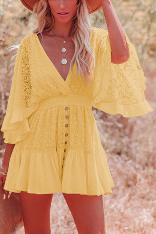 Lace Button-Front Casual Dress