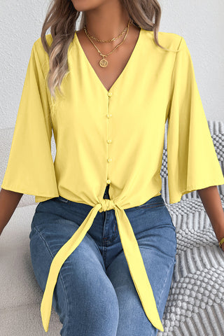 V-Neck Button-Front Blouse