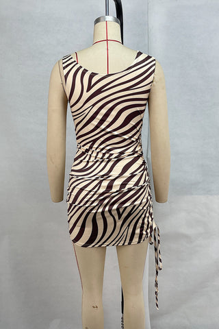 Zebra One-Shoulder Ruched Dress
