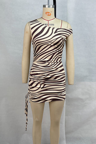 Zebra One-Shoulder Ruched Dress