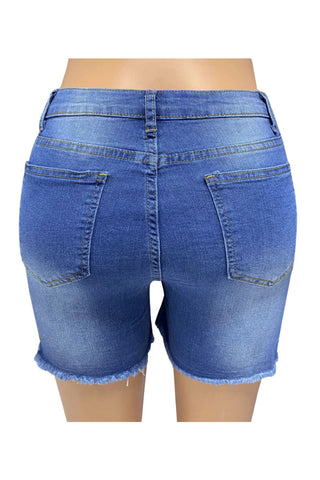 Asymmetrical Frayed Hem Denim Shorts