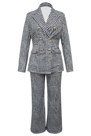 Plaid Double-Breasted Blazer Pants Set