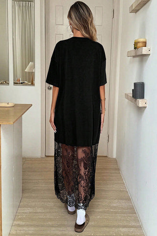 Lace Hem Short Sleeve Dress