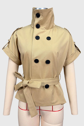 Double-Breasted Puffed Sleeve Peplum Coat