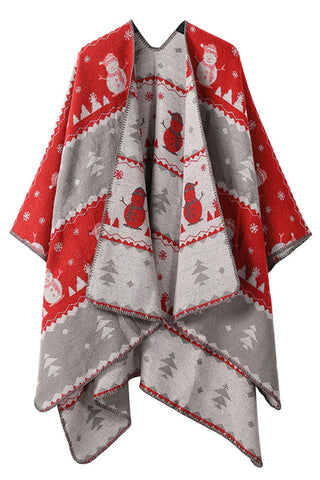 Geometric Print Open Front Knit Poncho