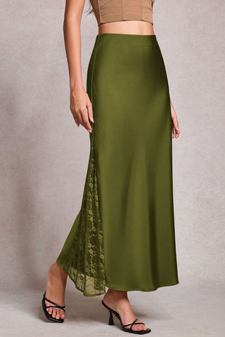 High-Waist Lace Side Slit Midi Skirt