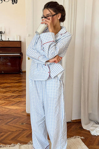 Plaid Long Sleeve Button-Front Pajama Set