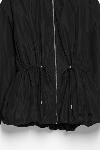 High-Collar Drawstring Waist Zip-Up Jacket