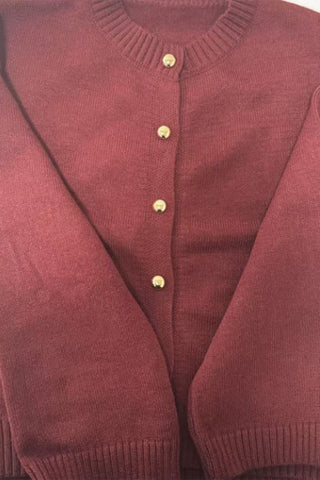 Button Crew Neck Knit Cardigan