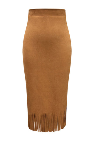 Fringe Hem Slip Midi Skirt