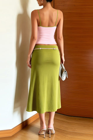 Contrast Trim Cami and Drawstring Midi Skirt Set