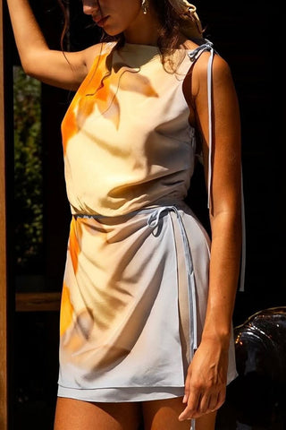 Cutout Backless Tie-Waist Mini Dress