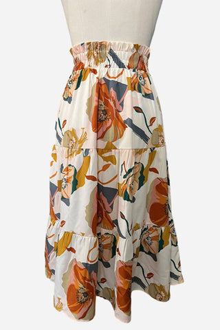 Tiered Drawstring Floral Maxi Skirt