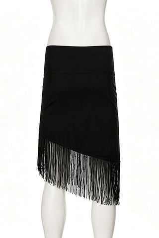 Asymmetrical Fringe Midi Skirt