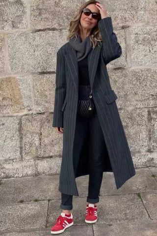 Striped Notched Collar Longline Blazer