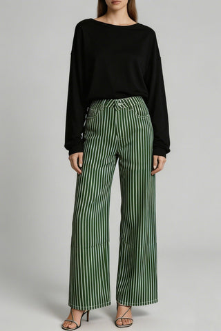 Striped High-Waist Straight Jeans