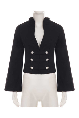Double-Breasted Bell Sleeve Crop Blouse