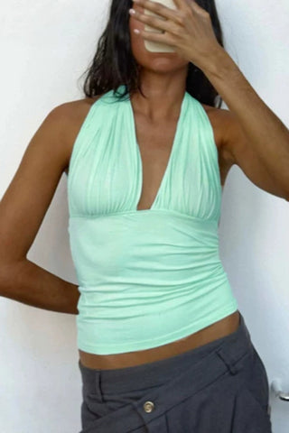 Tie-Back Halter Plaid Tank
