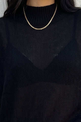 Mock Neck Lace Hem Knit Sweater