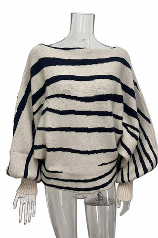 Zebra Print Puff Sleeve Crew Neck Sweater