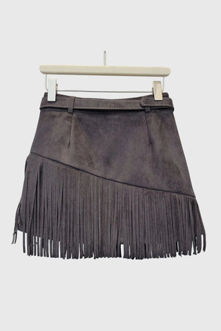 Fringe A-Line Belted Mini Skirt