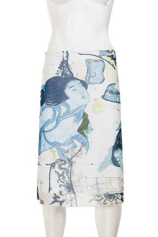 Artistic Print Midi Skirt
