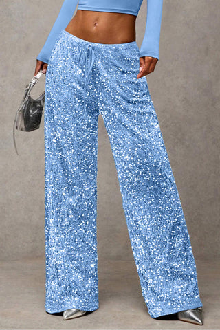 Sequin Drawstring Wide-Leg Casual Pants