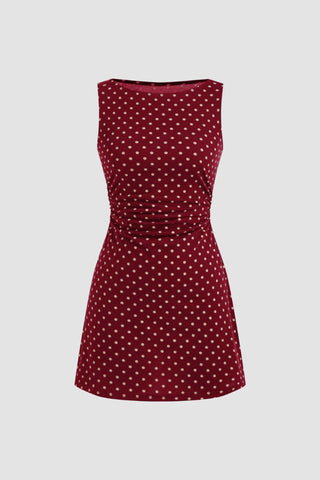 Polka Dot Ruched Bodycon Mini Dress