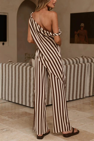 One-Shoulder Striped Top and Pants Set