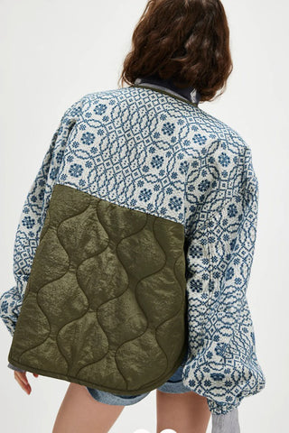 Quilted Geometric Print Sleeve Coat