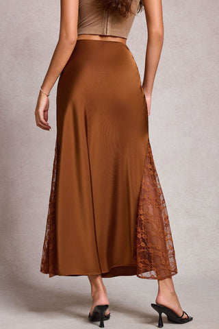 High-Waist Lace Side Slit Midi Skirt