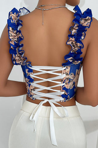 Ruffle Strap Floral Corset Tank Top