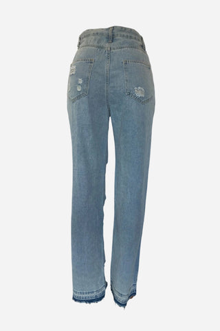Distressed Straight-Leg Denim Pants