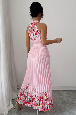 Halter Neck Pleated Maxi Dress