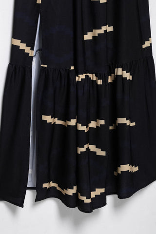 Geometric Print V-Neck Slit Dress