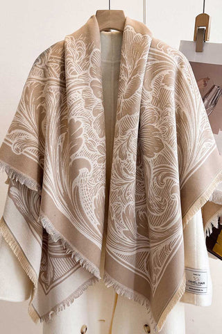 Floral Print Fringed Wrap Scarf