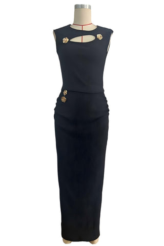 Cut-Out Skirt Set with Gold Accents