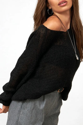 Sheer V-Neck Loose Knit Sweater