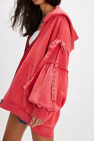 Tie-Sleeve Puff Zip-Up Hoodie