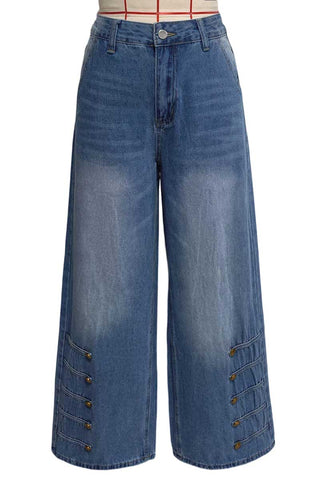 High-Waist Wide-Leg Button Detail Baggy Jeans